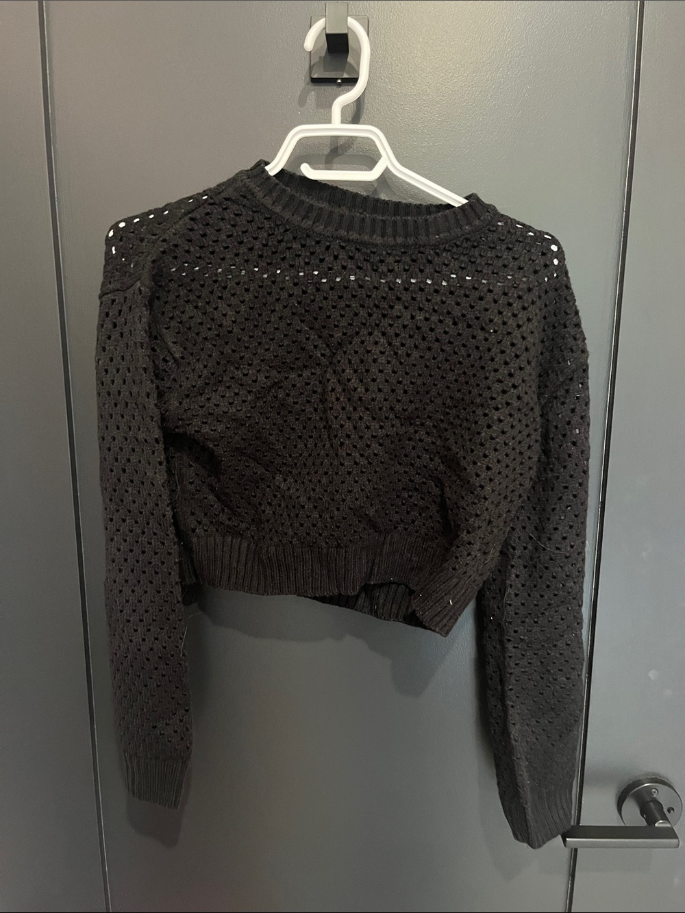 H&M Black Open-Weave Cropped Sweater